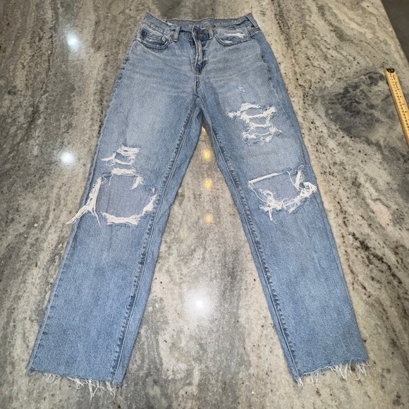 American Eagle By Payless Denim - American Eagle 4 Women's 90s Straight Distressed Jeans High Waist Light Wash